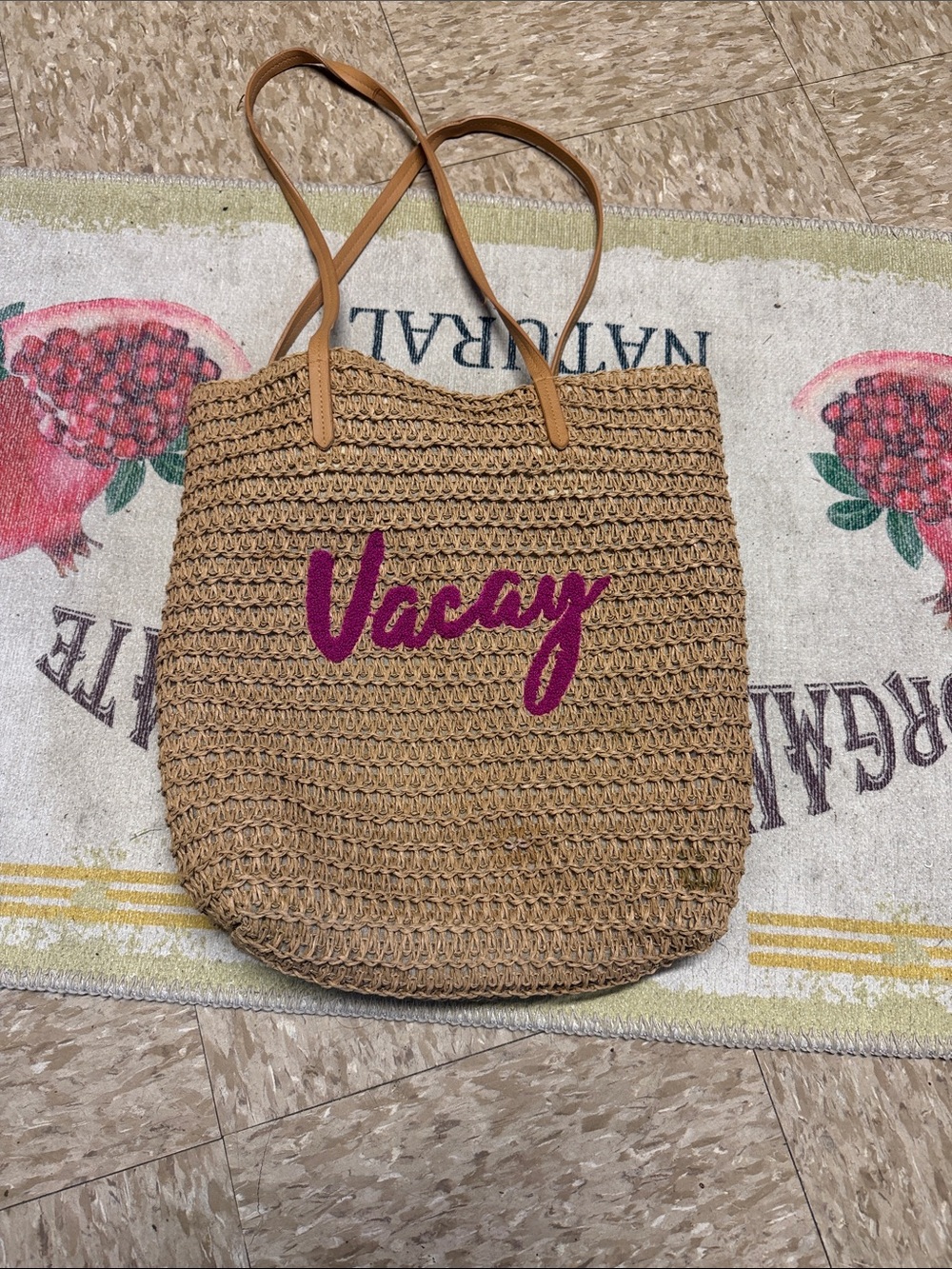 Target Tan Straw Tote with Pink 'Vacay' Script
